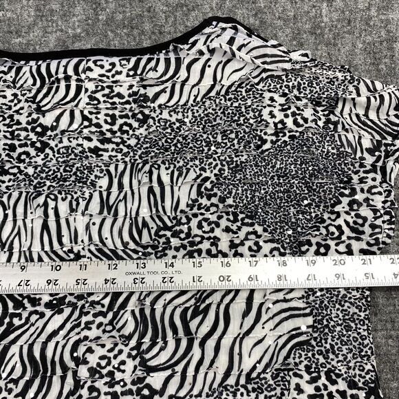 Notations Blouse Womens 1X Plus‎ Size Ruffled Sequin Top Zebre Cheetah Print - Picture 10 of 12